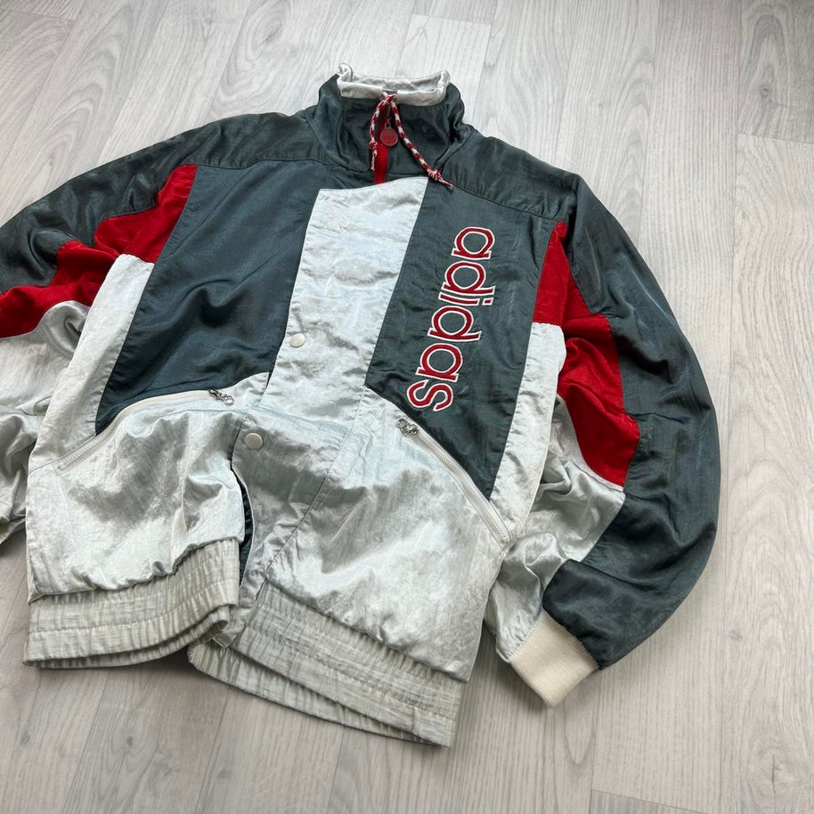 VINTAGE 90s ADIDAS HALF ZIP WINDBREAKER JACKET GREY / SILVER