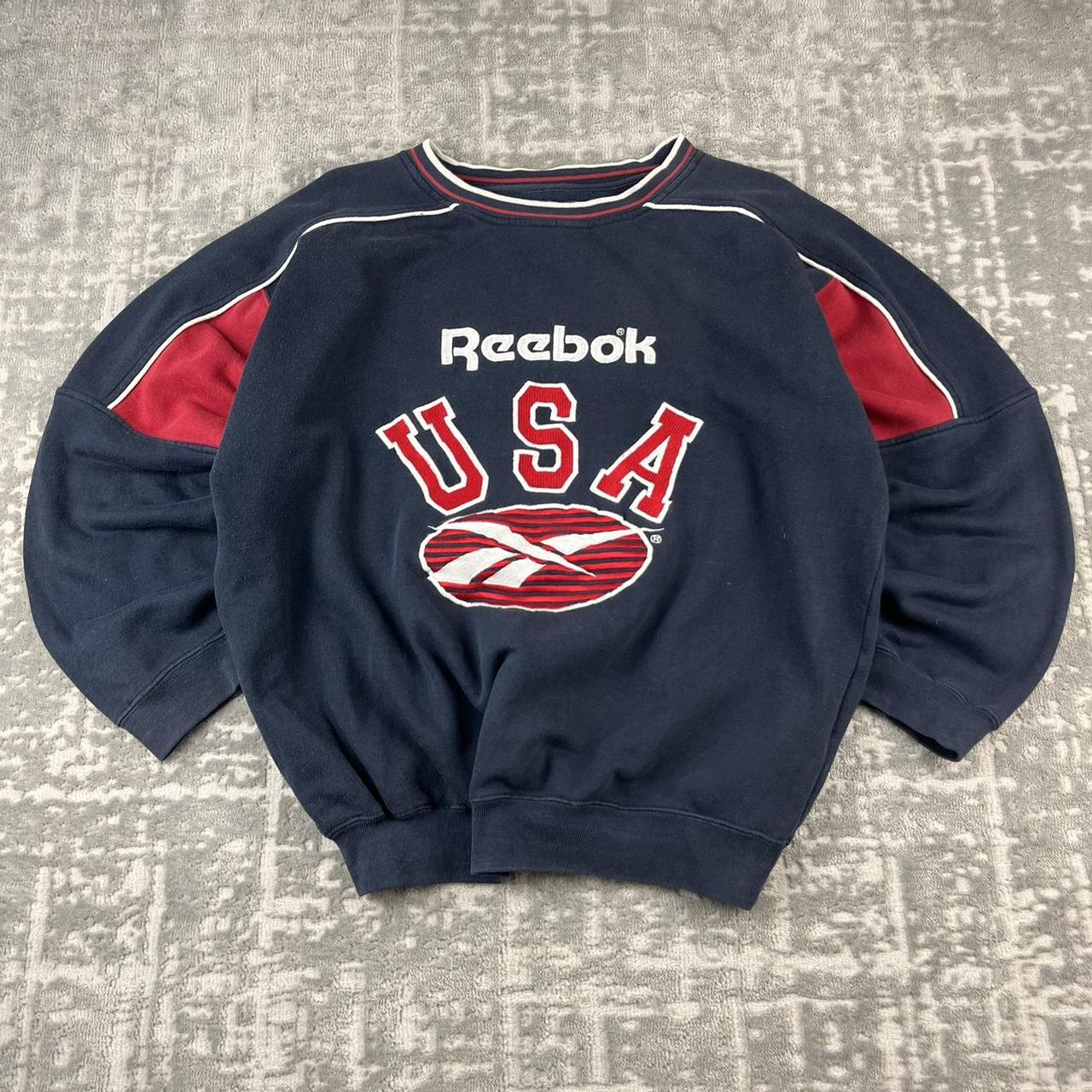 VINTAGE 90s REEBOK USA BIG LOGO BOXY SPORTY SWEATSHIRT NAVY