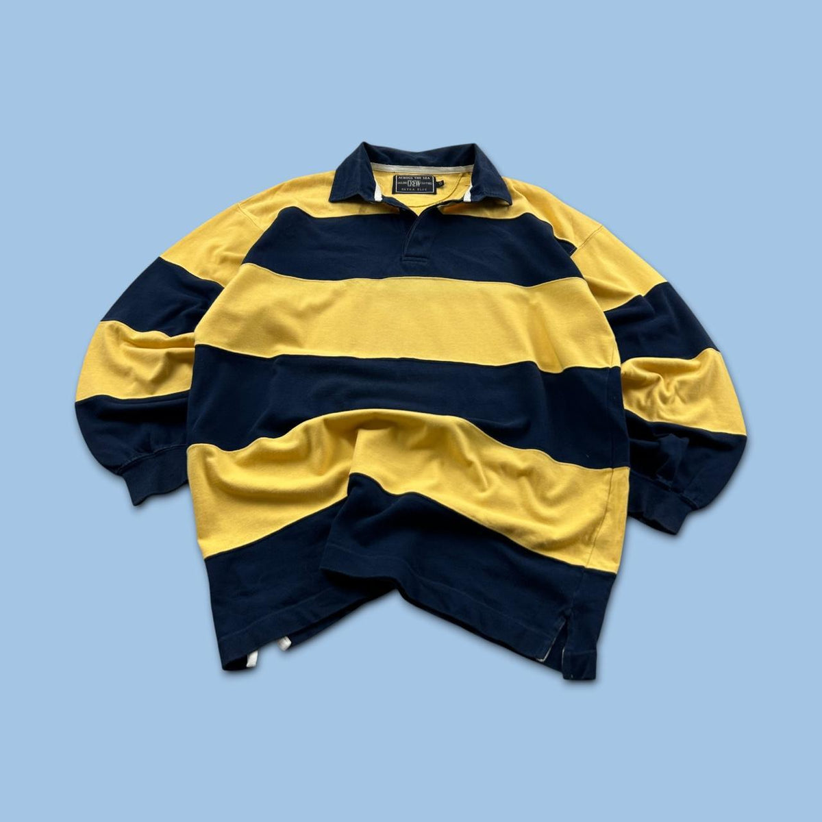 VINTAGE Y2K STRIPED LONG SLEEVE RUGBY POLO SHIRT NAVY / YELLOW
