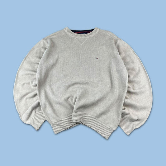 VINTAGE Y2K TOMMY HILFIGER CHUNKY ESSENTIAL KNITTED JUMPER BEIGE