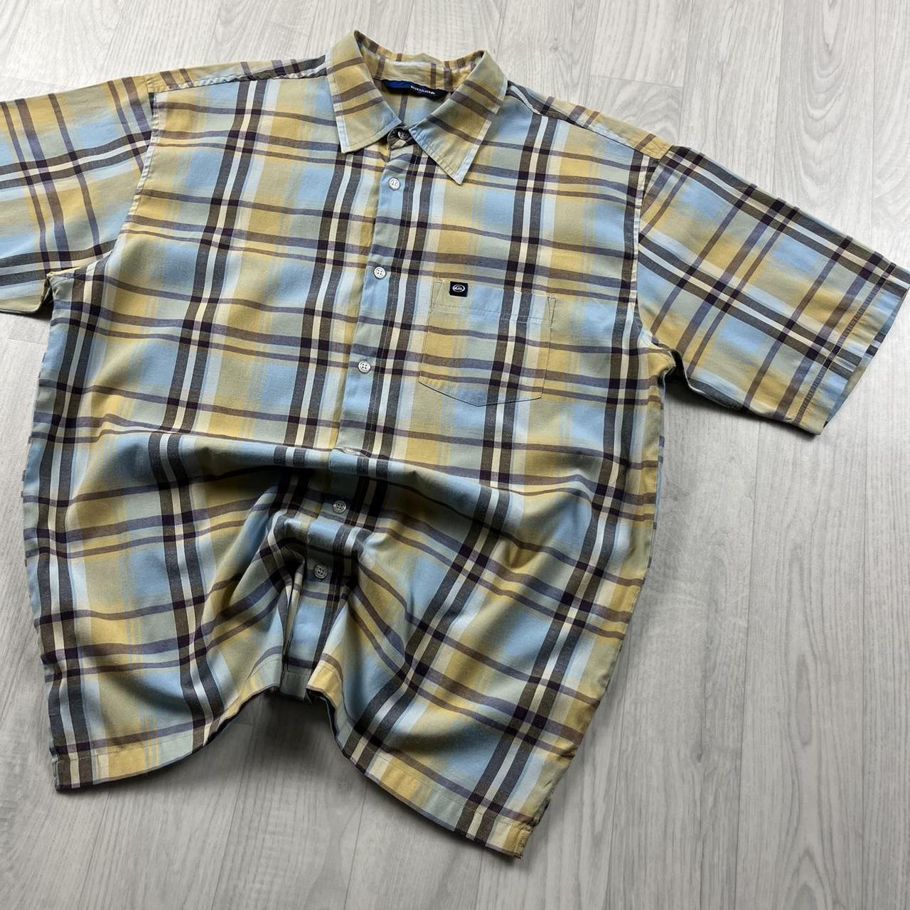 VINTAGE Y2K QUIKSILVER CHECKERED SHORT SLEEVE SHIRT BLUE YELLOW