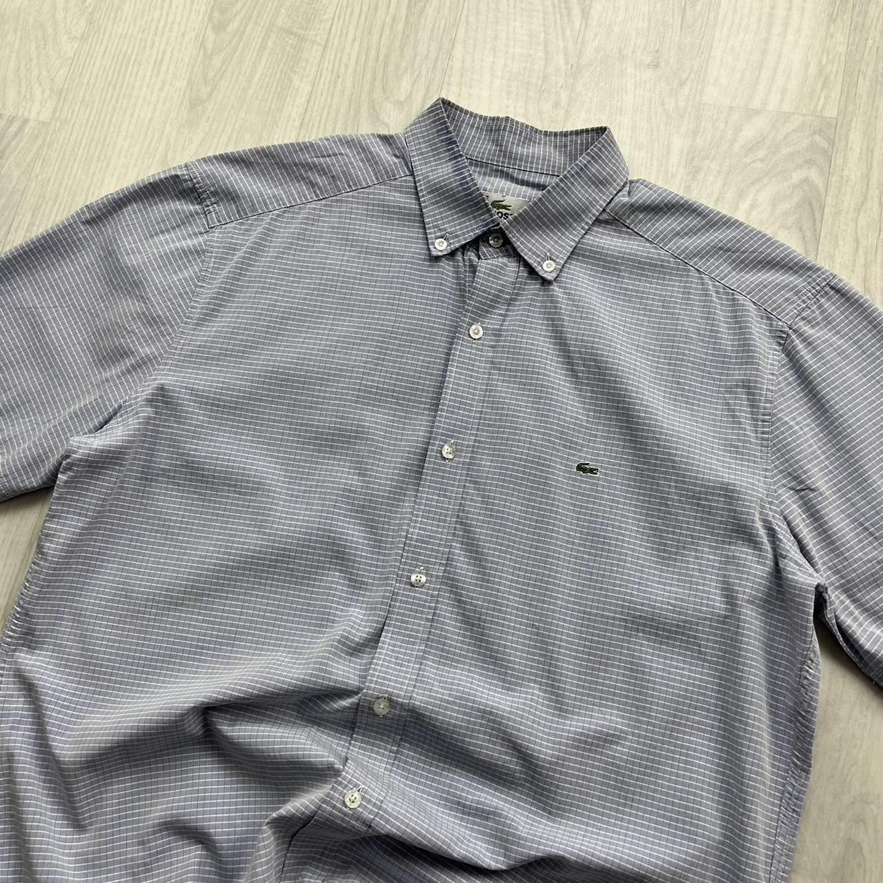 VINTAGE Y2K LACOSTE GINGHAM SHORT SLEEVE BUTTON UP SHIRT BLUE