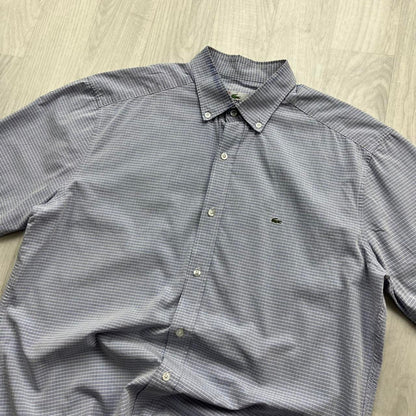 VINTAGE Y2K LACOSTE GINGHAM SHORT SLEEVE BUTTON UP SHIRT BLUE
