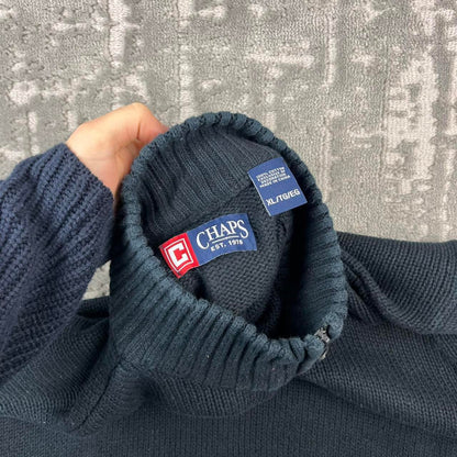 VINTAGE Y2K CHAPS HEAVYWEIGHT QUARTER ZIP KNITTED JUMPER BLACK