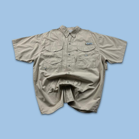 VINTAGE Y2K COLUMBIA CARGO UTILITY SHORT SLEEVE SHIRT BEIGE