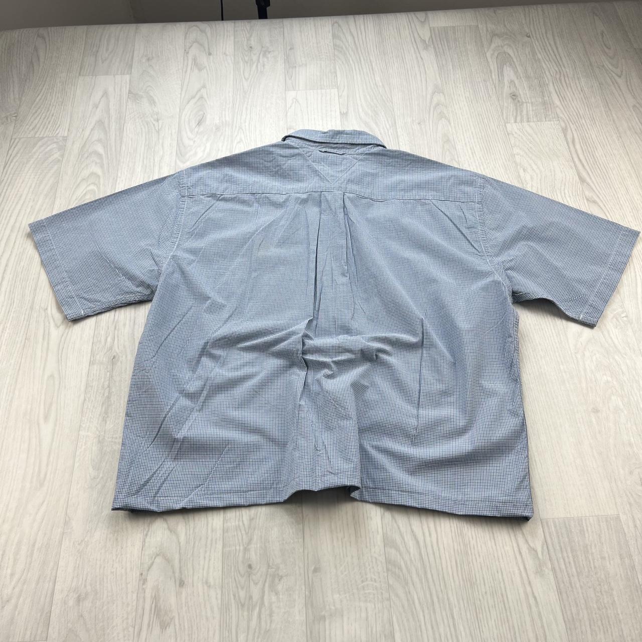 VINTAGE 00s TOMMY HILFIGER CHECKERED CROPPED SHORT SLEEVE BUTTON UP SHIRT BLUE