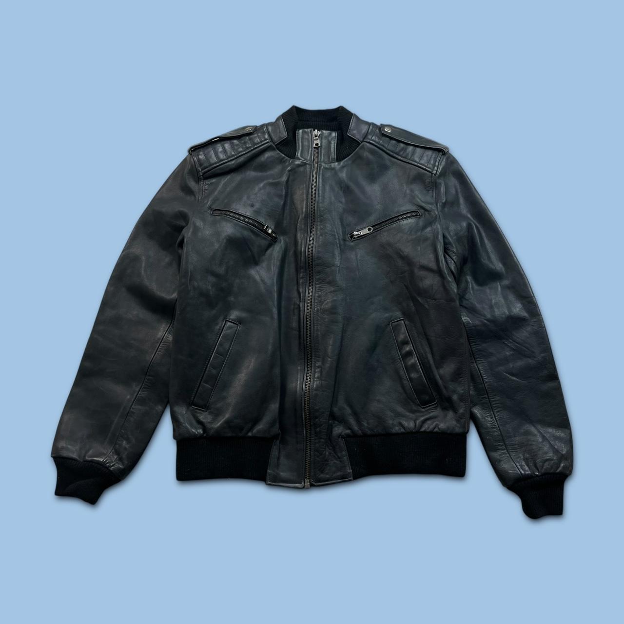 VINTAGE Y2K LEATHER BOMBER JACKET BLACK