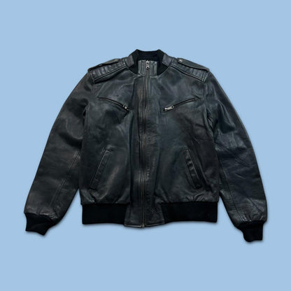 VINTAGE Y2K LEATHER BOMBER JACKET BLACK