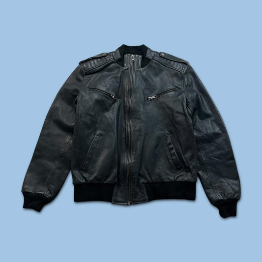 VINTAGE Y2K LEATHER BOMBER JACKET BLACK