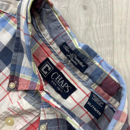 VINTAGE Y2K CHAPS PLAID BUTTON UP SHORT SLEEVE SHIRT WHITE