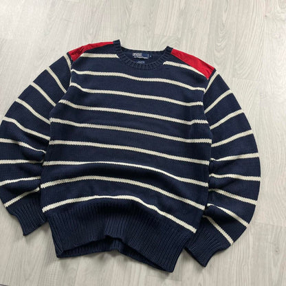 VINTAGE Y2K POLO RALPH LAUREN CHUNKY STRIPED KNITTED JUMPER NAVY