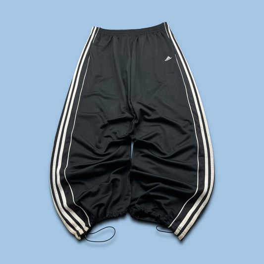 VINTAGE Y2K ADIDAS SIDE STRIPE TECHNICAL BAGGY TRACKSUIT BOTTOMS BLACK WHITE (2XL)