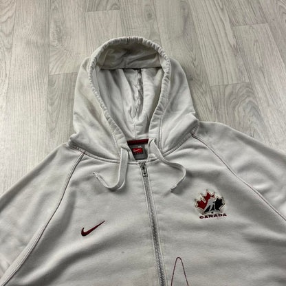 VINTAGE Y2K NIKE TEAM CANADA GRAPHIC ZIP HOODIE WHITE