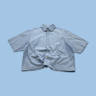 VINTAGE 00s RALPH LAUREN PLAIN CROPPED SHORT SLEEVE BUTTON UP SHIRT BLUE