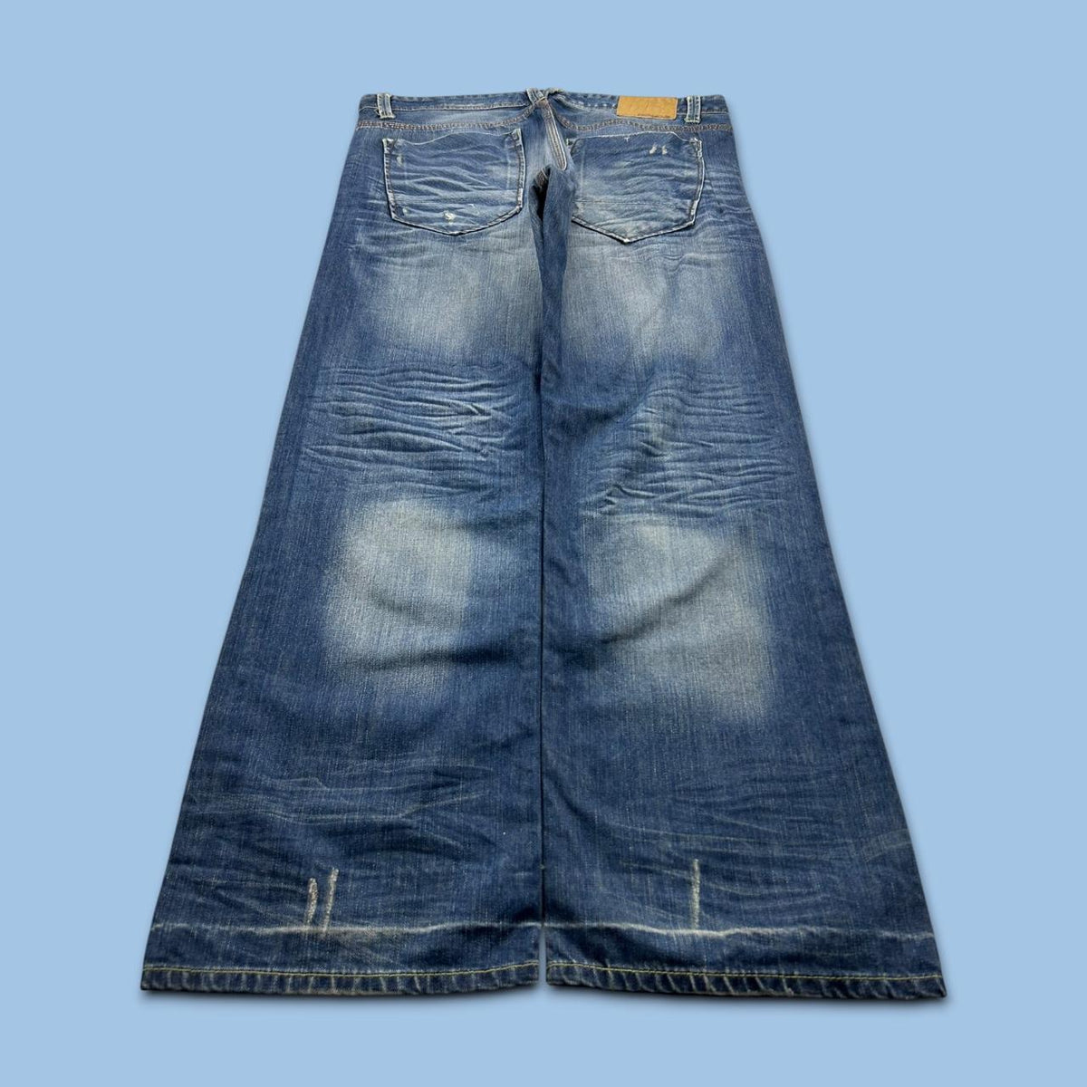 VINTAGE Y2K FISHBONE BAGGY JEANS BLUE