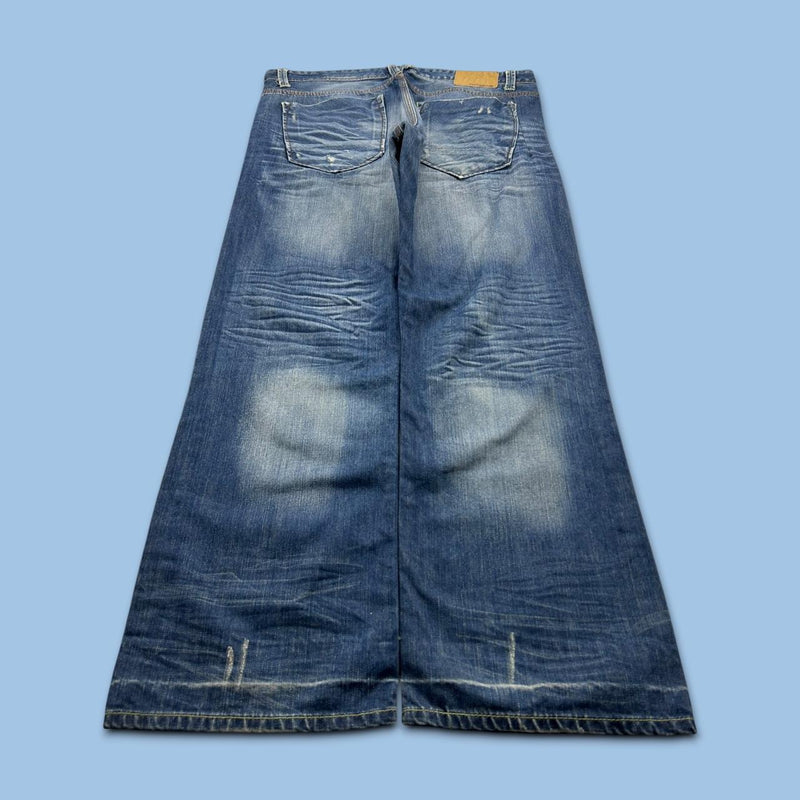 VINTAGE Y2K FISHBONE BAGGY JEANS BLUE
