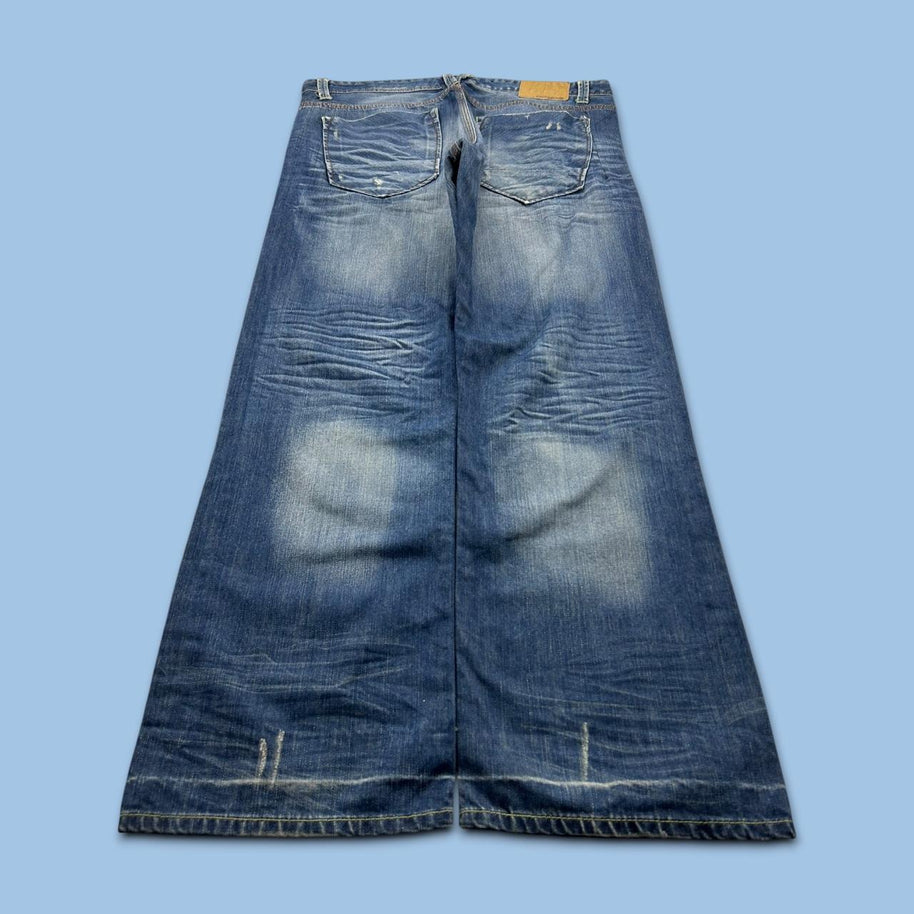 VINTAGE Y2K FISHBONE BAGGY JEANS BLUE