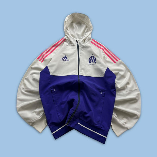 ADIDAS MARSEILLE FOOTBALL WINDBREAKER TRACK JACKET WHITE / PURPLE