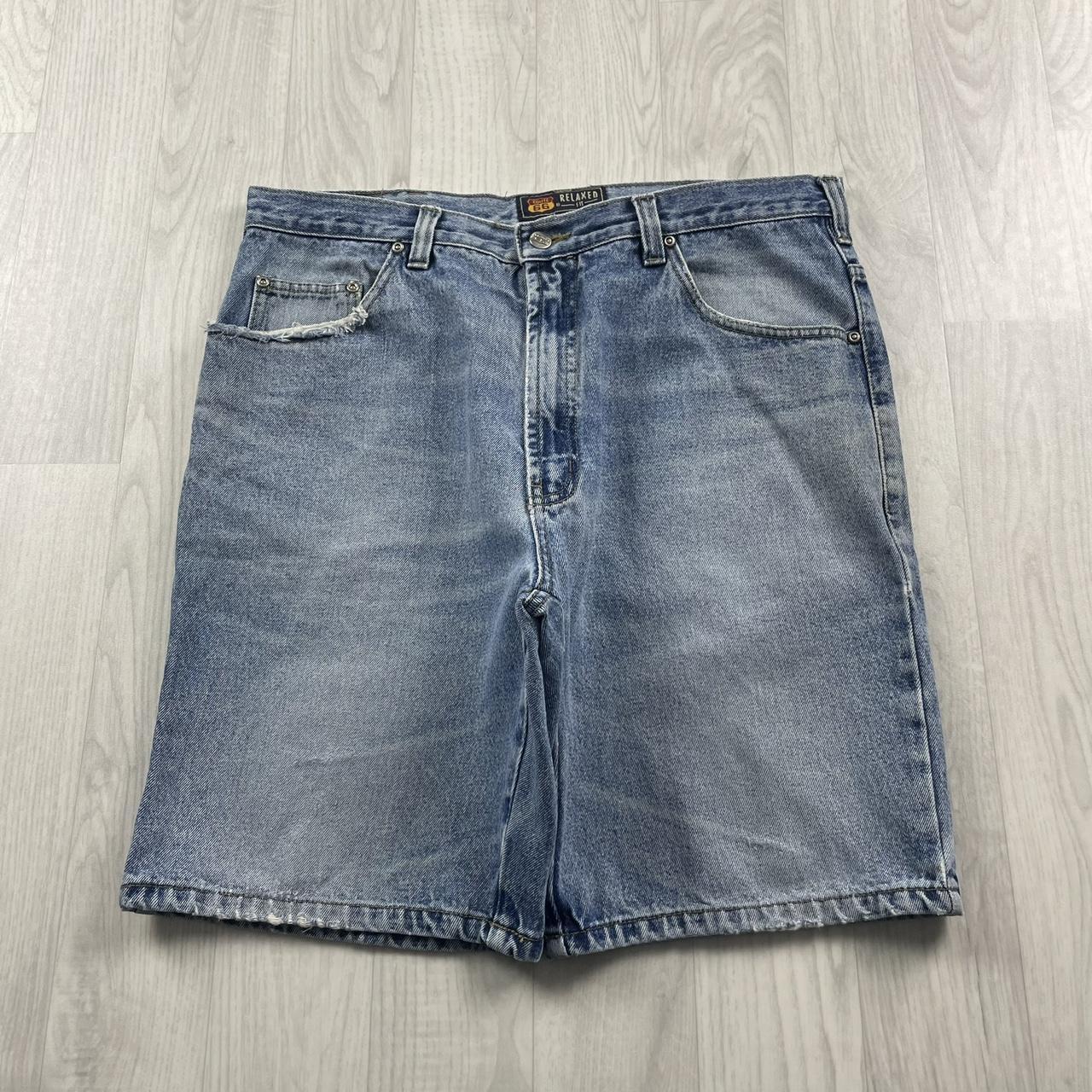 VINTAGE ROUTE 66 BAGGY LOOSE SKATER JORTS BLUE (36w)