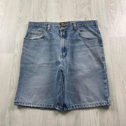 VINTAGE ROUTE 66 BAGGY LOOSE SKATER JORTS BLUE (36w)