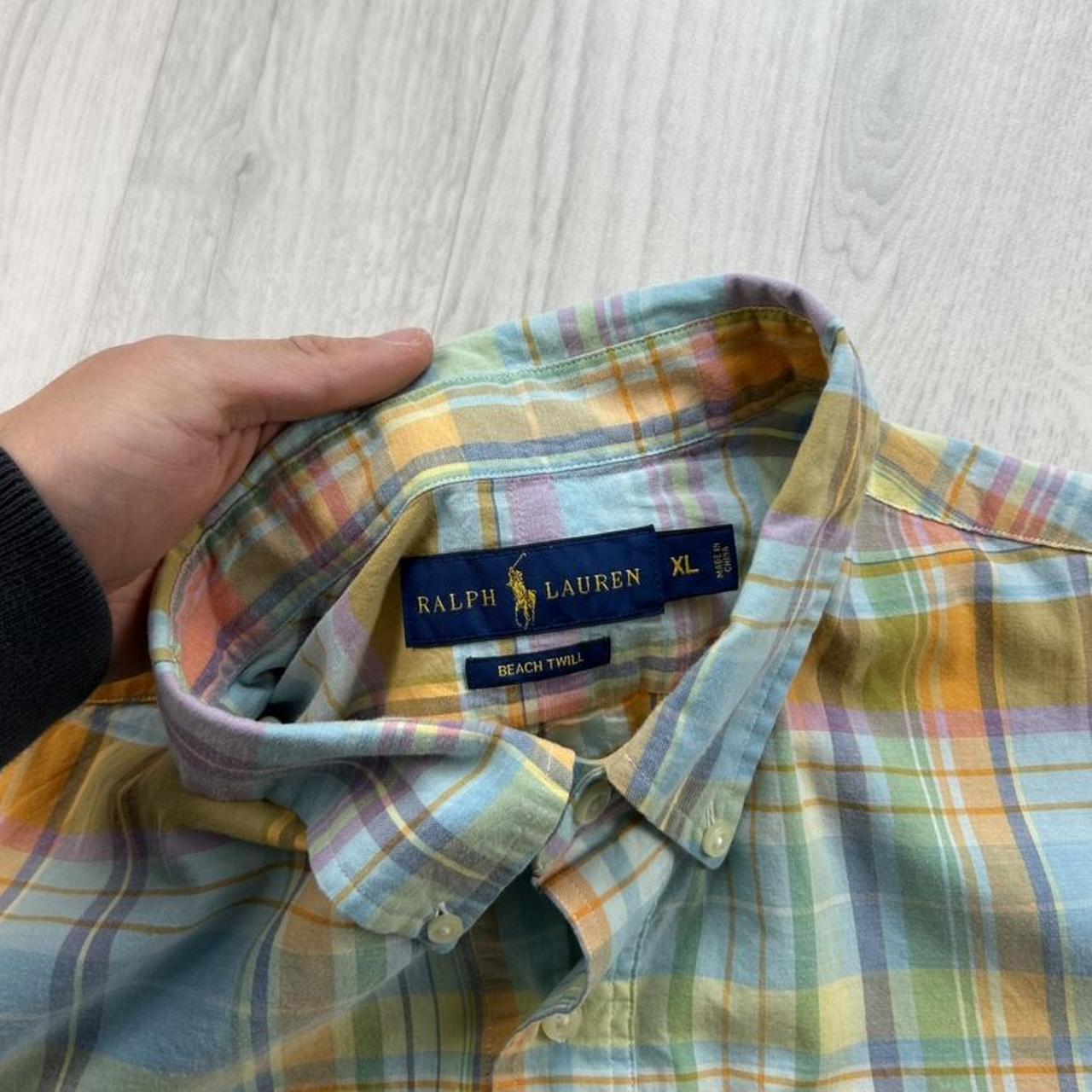 VINTAGE 00s RALPH LAUREN CHECKERED CROPPED SHORT SLEEVE BUTTON UP SHIRT BLUE