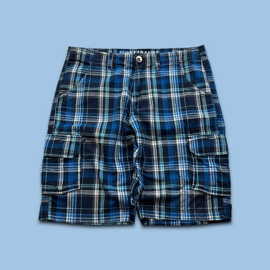 VINTAGE Y2K BAGGY CHECKERED PLAID SHORTS NAVY BLUE