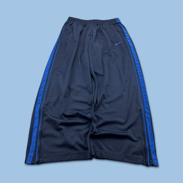 VINTAGE Y2K NIKE WIDE LEG SIDE STRIPE TRACKSUIT BOTTOMS NAVY / BLUE