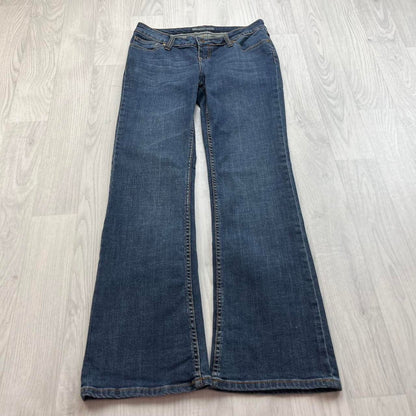 VINTAGE Y2K REFORM LOW RISE EMBROIDERED SLIM BOOTCUT JEANS NAVY BLUE