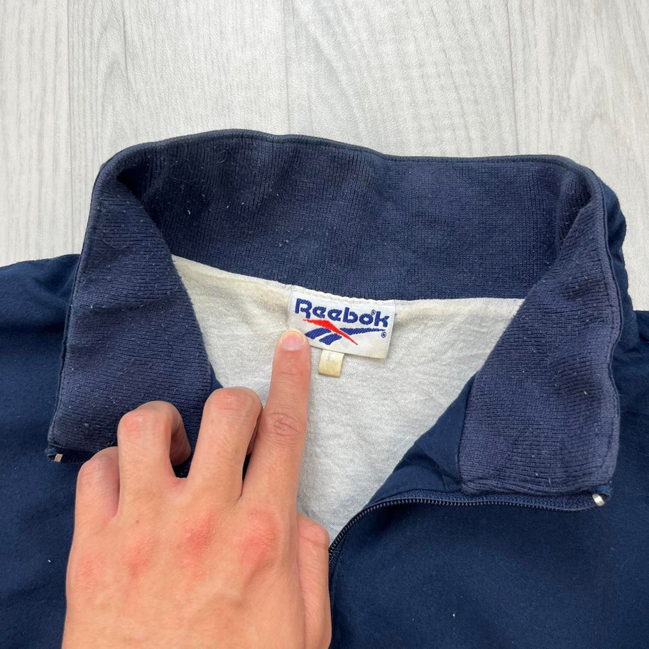 VINTAGE 90s REEBOK WINDBREAKER TRACK JACKET GREY / NAVY