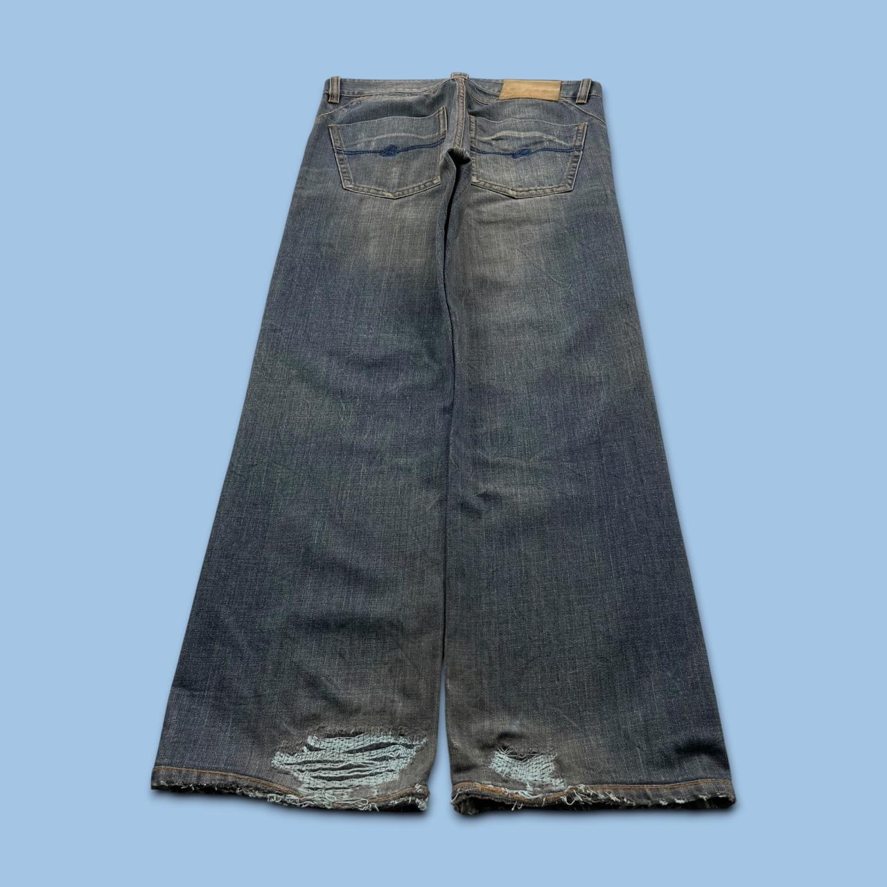 VINTAGE Y2K BEAN POLE BAGGY EMBROIDERED JEANS NAVY BLUE