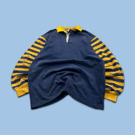 VINTAGE 00s BARBARIAN STRIPED LONG SLEEVE RUGBY POLO SHIRT NAVY / YELLOW