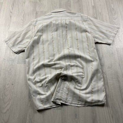VINTAGE Y2K QUIKSILVER STRIPED SHORT SLEEVE SHIRT WHITE