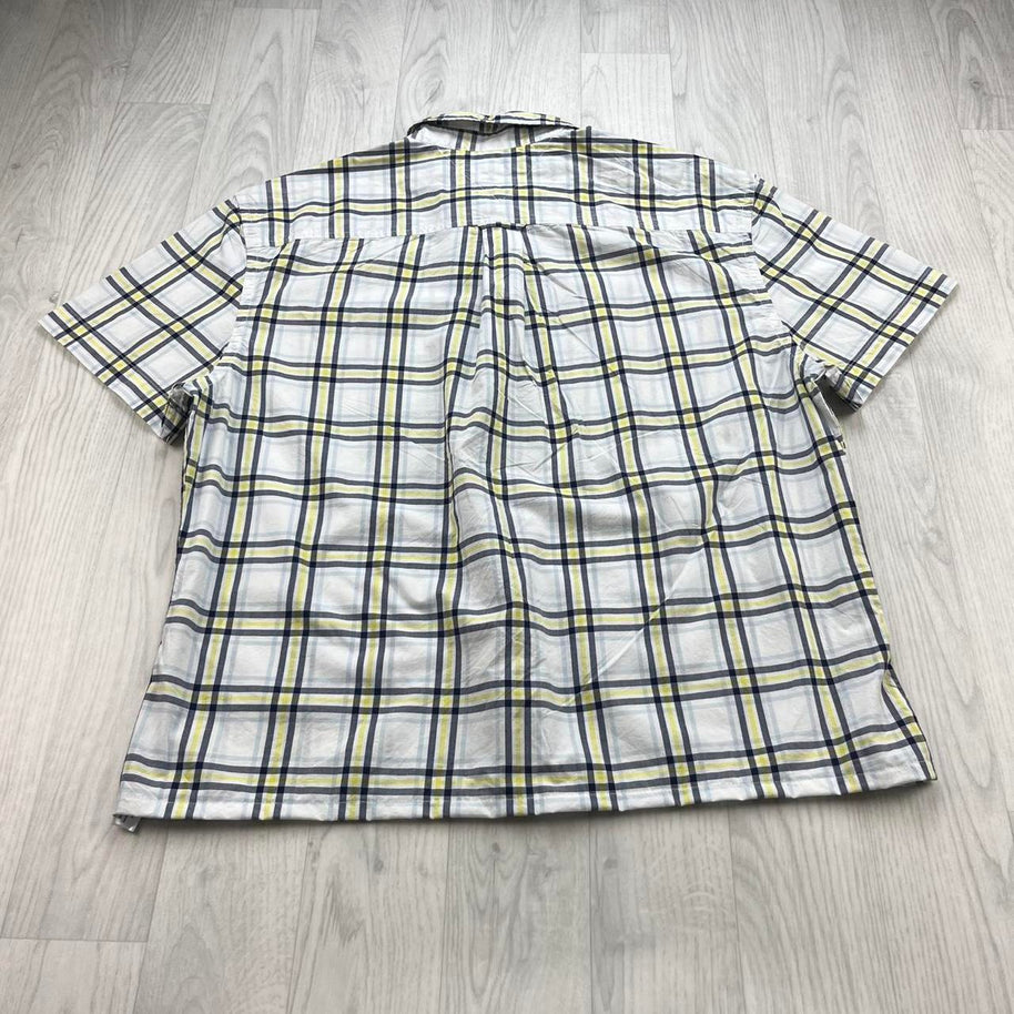 VINTAGE 00s TOMMY HILFIGER CHECKERED CROPPED SHORT SLEEVE BUTTON UP SHIRT WHITE