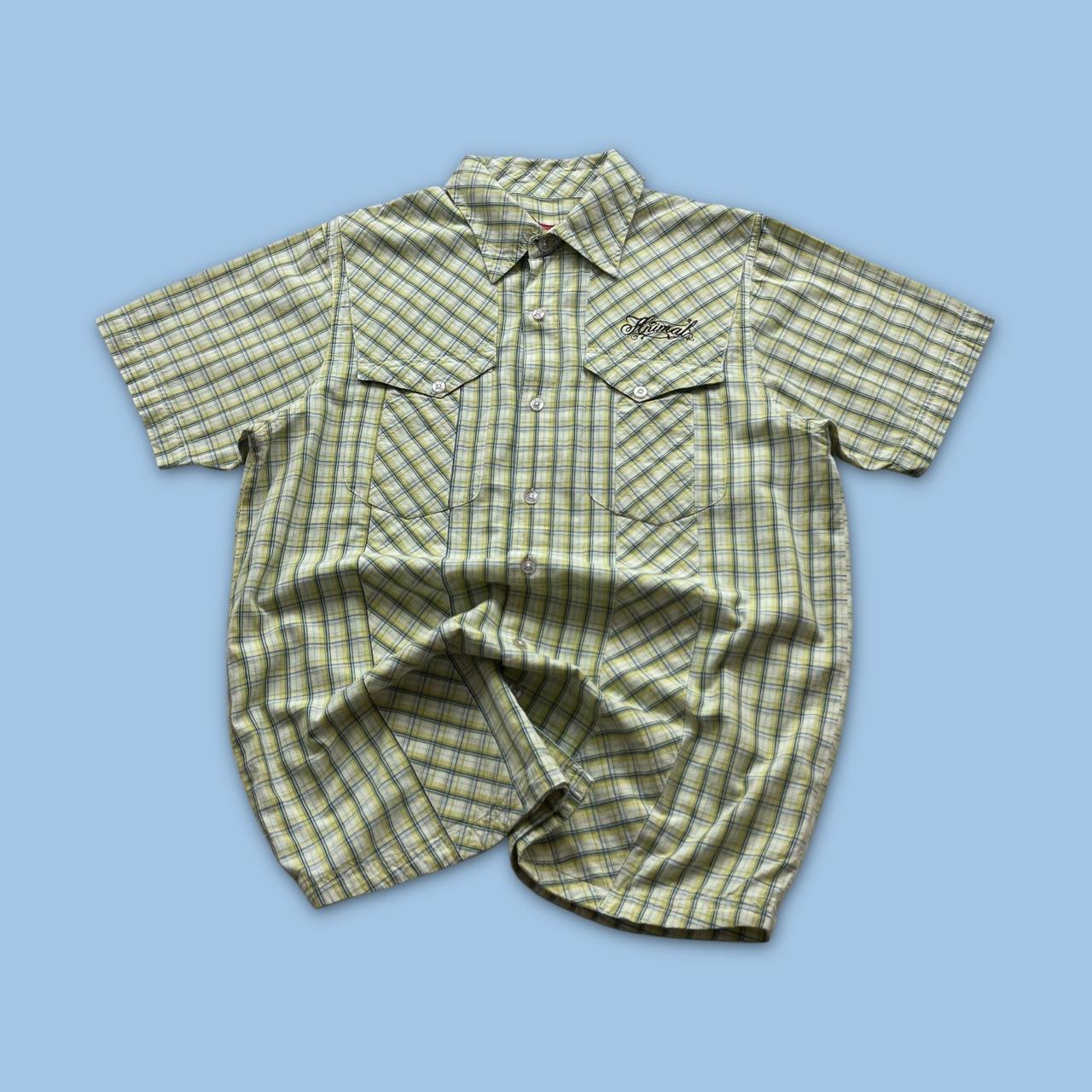 VINTAGE Y2K ANIMAL CHECKERED SHORT SLEEVE SHIRT YELLOW