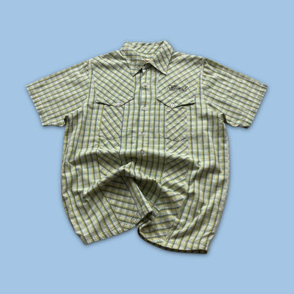 VINTAGE Y2K ANIMAL CHECKERED SHORT SLEEVE SHIRT YELLOW