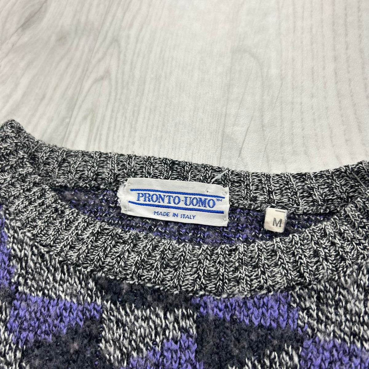 VINTAGE 90s PRONTO UOMO PATTERN KNITTED JUMPER GREY / LILAC
