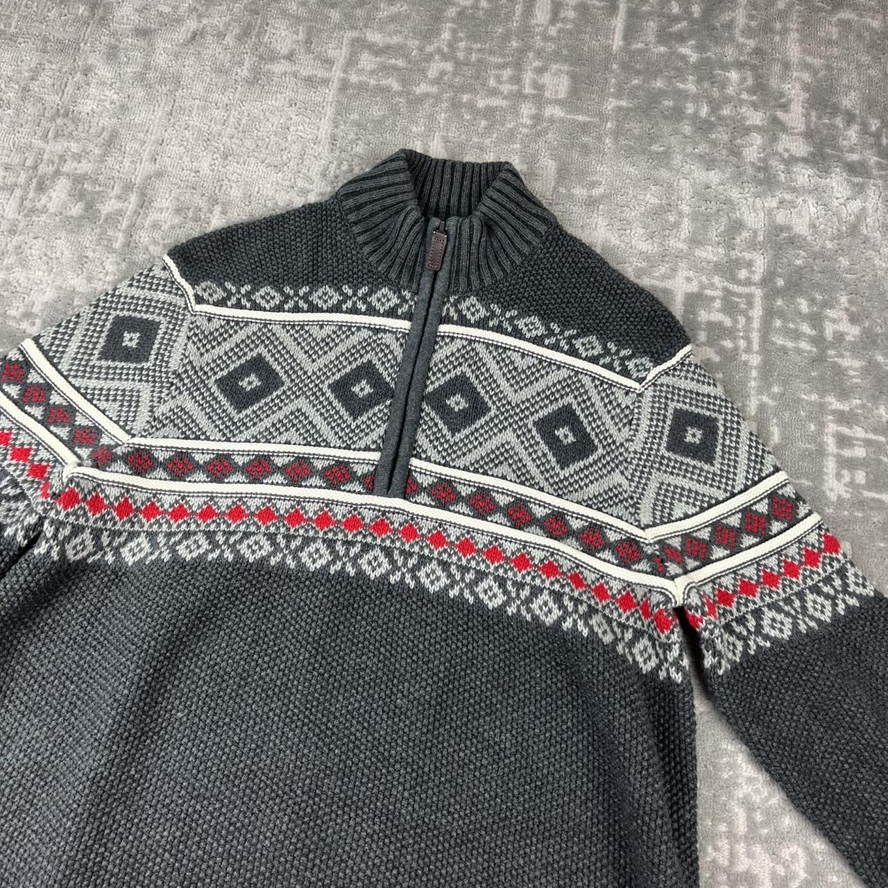 VINTAGE Y2K IZOD FESTIVE CHUNKY QUARTER ZIP KNITTED JUMPER GREY