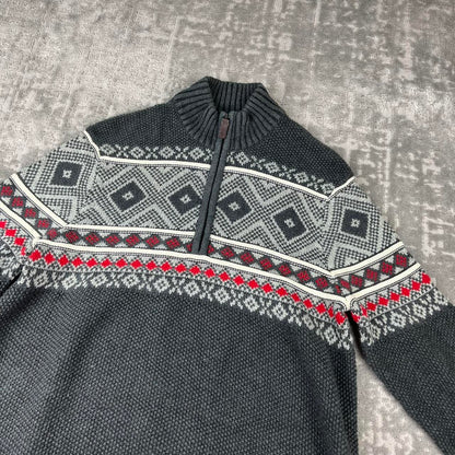 VINTAGE Y2K IZOD FESTIVE CHUNKY QUARTER ZIP KNITTED JUMPER GREY