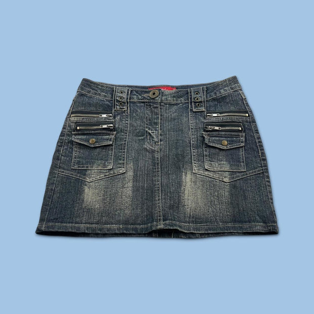 VINTAGE Y2K LOW RISE UTILITY DENIM MINI SKIRT BLUE WASH