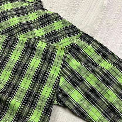 VINTAGE Y2K ANIMAL CHECKERED SHORT SLEEVE SHIRT GREEN