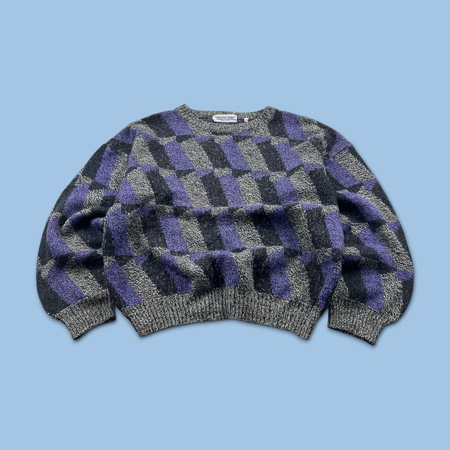 VINTAGE 90s PRONTO UOMO PATTERN KNITTED JUMPER GREY / LILAC