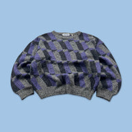VINTAGE 90s PRONTO UOMO PATTERN KNITTED JUMPER GREY / LILAC