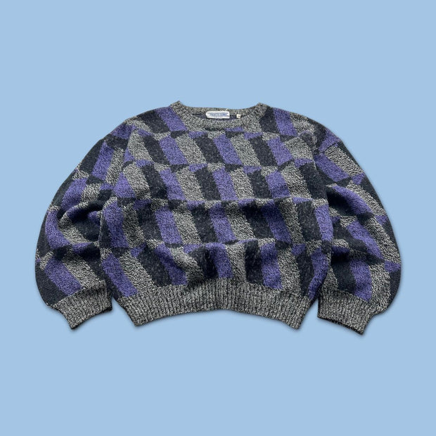 VINTAGE 90s PRONTO UOMO PATTERN KNITTED JUMPER GREY / LILAC