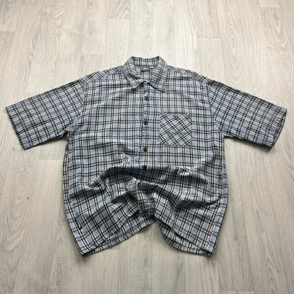 VINTAGE 90s QUIKSILVER PLAID SHORT SLEEVE SHIRT BLUE
