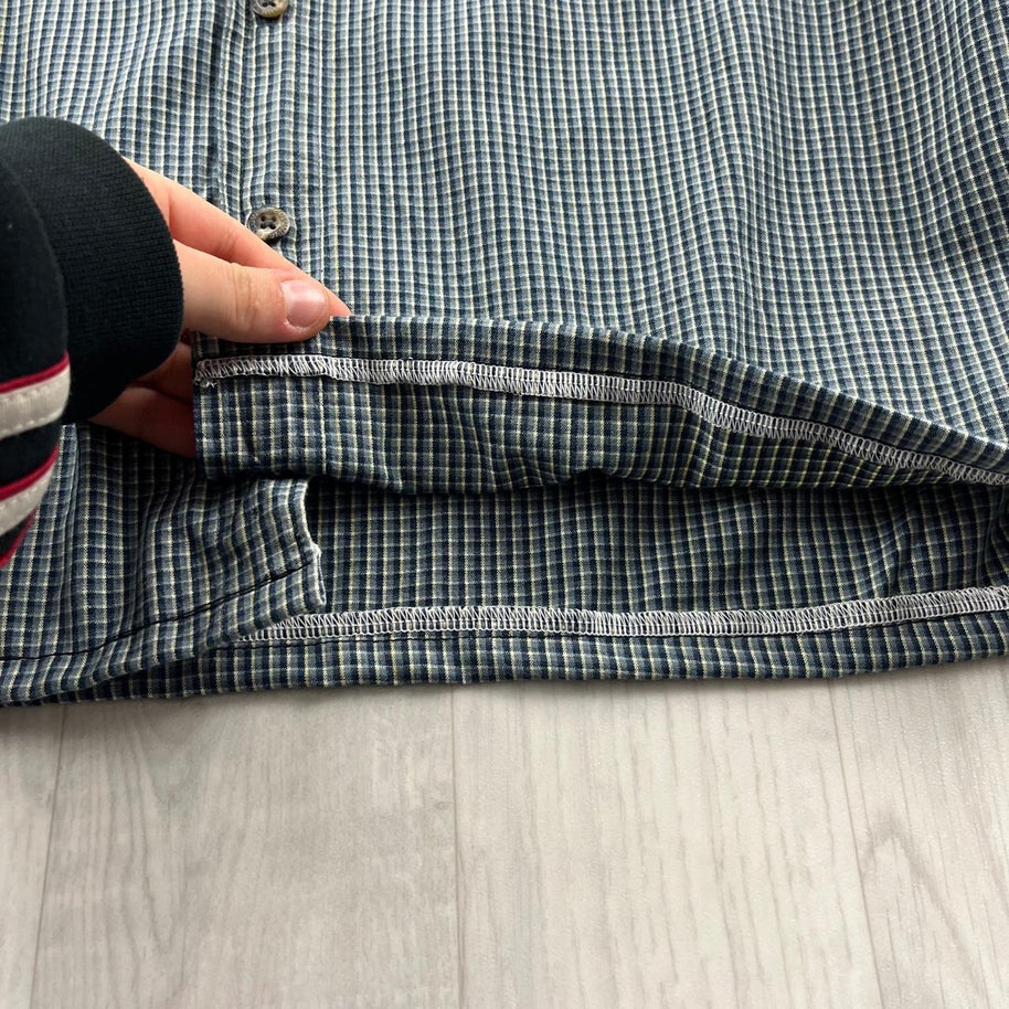 VINTAGE 00s COLUMBIA CHECKERED CROPPED LONG SLEEVE BUTTON UP SHIRT