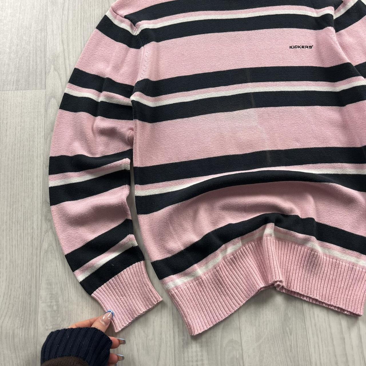 VINTAGE Y2K KICKERS STRIPED KNITTED JUMPER BABY PINK BLACK