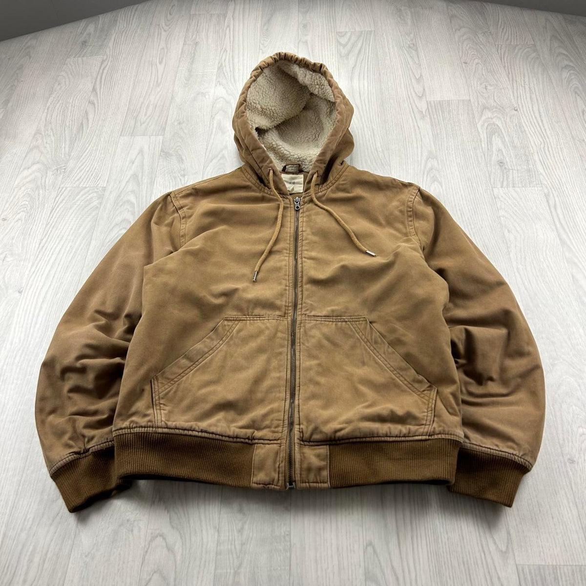 H&M HOODED BOMBER JACKET BEIGE