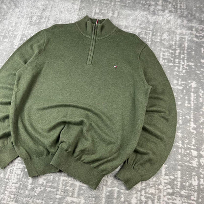 VINTAGE Y2K TOMMY HILFIGER LIGHT KNITTED JUMPER KHAKI
