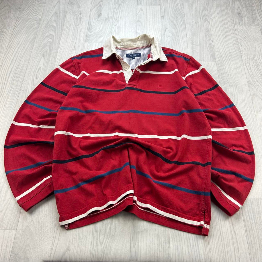 VINTAGE Y2K STRIPED LONG SLEEVE RUGBY POLO SHIRT RED