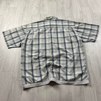 VINTAGE Y2K ANIMAL PLAID CHECKERED SHORT SLEEVE SHIRT WHITE BLUE
